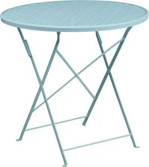 Commercial Grade 30" Round Sky Blue Indoor-Outdoor Steel Folding Patio Table