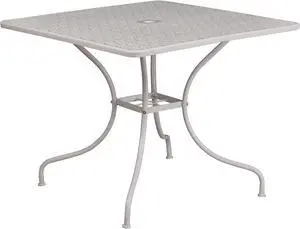 Commercial Grade 35.5" Square Light Gray Indoor-Outdoor Steel Patio Table