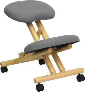 Mobile Wooden Ergonomic Kneeling Chair in Gray Fabric