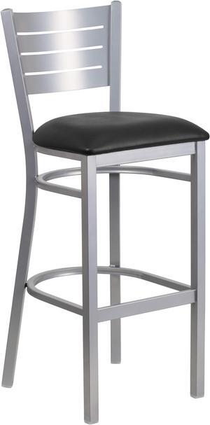 Flash Furniture Hercules Series Slat Back Metal Vinyl Seat Restaurant Barstool, Black/Silver