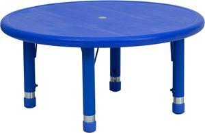 33'' Round Blue Plastic Height Adjustable Activity Table
