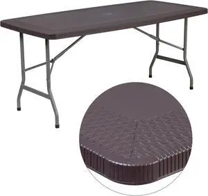 5.62-Foot Brown Rattan Indoor-Outdoor Plastic Folding Table