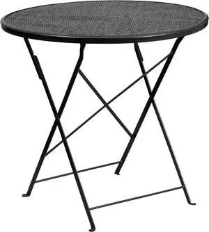 Flash Furniture Oia Commercial Grade Round Indoor-Outdoor Steel Folding Patio Table 30" Black (CO4BK)