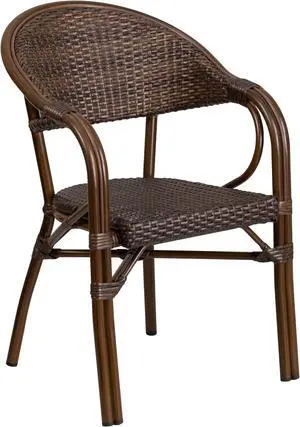 Flash Furniture Milano Series Bamboo Patio Chair Dark Brown Rattan/Bamboo-Aluminum Frame 3 Pack (3SDAAD642003R1)