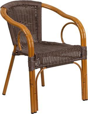 Flash Furniture Cadiz Series Bamboo Patio Chair Dark Brown Rattan/Red Bamboo-Aluminum Frame (SDAAD632009D2)