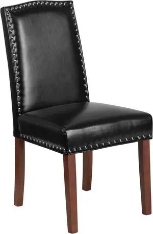 HERCULES Hampton Hill Series Black LeatherSoft Parsons Chair with Silver Accent Nail Trim