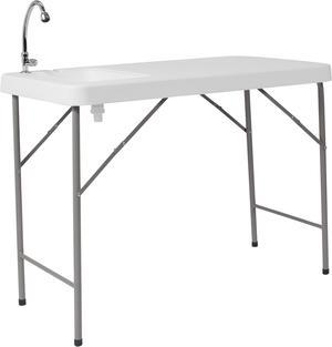 4-Foot Granite White Plastic Folding Table with Sink