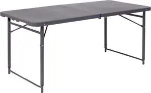 Flash Furniture 23.5''W x 48.25''L Height Adjustable Bi-Fold Dark Gray Plastic Folding Table with Carrying Handle