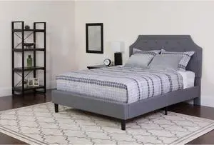 Brighton Twin Size Tufted Upholstered Platform Bed in Light Gray Fabric
