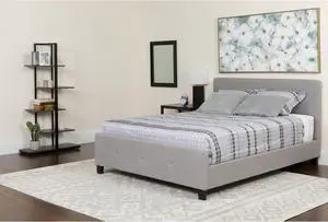 Tribeca King Size Tufted Upholstered Platform Bed in Light Gray Fabric