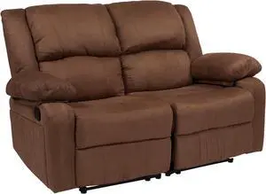 Harmony Series Chocolate Brown Microfiber Loveseat with Two Built-In Recliners