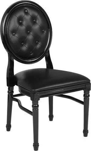 HERCULES Series 900 lb. Capacity King Louis Chair with Tufted Back, Black Vinyl Seat and Black Frame