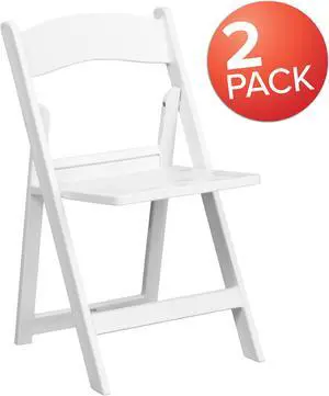 2 Pack HERCULES Series 1000 lb. Capacity White Resin Folding Chair with Slatted Seat