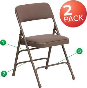 2 Pk. HERCULES Series Curved Triple Braced & Double Hinged Beige Fabric Metal Folding Chair