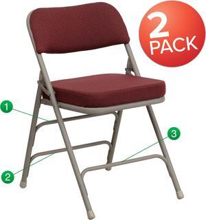2 Pack HERCULES Series Premium Curved Triple Braced & Double Hinged Burgundy Fabric Metal Folding Chair