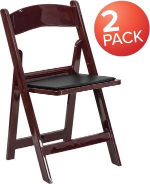 2 Pack HERCULES Series 1000 lb. Capacity Red Mahogany Resin Folding Chair with Black Vinyl Padded Seat