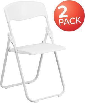 2 Pk. HERCULES Series 880 lb. Capacity Heavy Duty White Plastic Folding Chair with Built-in Ganging Brackets