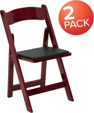 2 Pack HERCULES Series Mahogany Wood Folding Chair with Vinyl Padded Seat