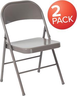 2 Pk. HERCULES Series Double Braced Gray Metal Folding Chair