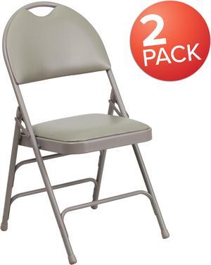 2 Pk. HERCULES Series Ultra-Premium Triple Braced Gray Vinyl Metal Folding Chair with Easy-Carry Handle
