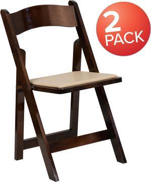 2 Pack HERCULES Series Fruitwood Wood Folding Chair with Vinyl Padded Seat