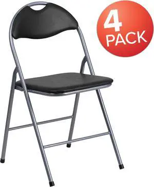 4 Pk. HERCULES Series Black Vinyl Metal Folding Chair with Carrying Handle