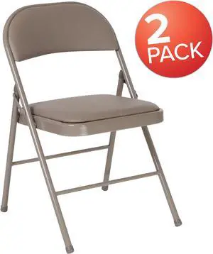 2 Pk. HERCULES Series Double Braced Gray Vinyl Folding Chair