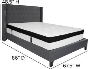 Riverdale Queen Size Tufted Upholstered Platform Bed in Dark Gray Fabric with Memory Foam Mattress