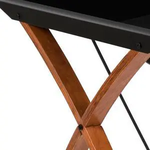 Black Glass Computer Desk with Pull-Out Keyboard Tray and Crisscross Frame