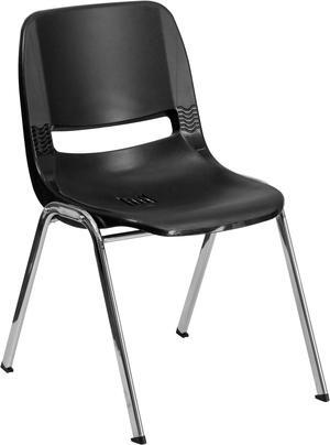 HERCULES Series 440 lb. Capacity Kid's Black Ergonomic Shell Stack Chair with Chrome Frame and 14" Seat Height