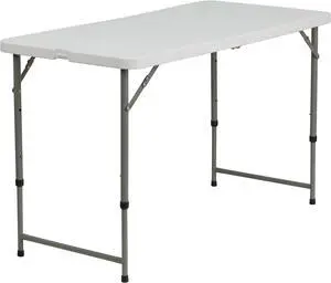 4-Foot Height Adjustable Bi-Fold Granite White Plastic Folding Table
