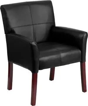 Flash Furniture BT-353-BK-LEA-GG Black Leather Executive Side/Reception Chair with Mahogany Legs
