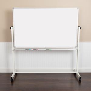 HERCULES Series 64.25"W x 64.75"H Double-Sided Mobile White Board with Pen Tray