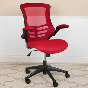 Mid-Back Red Mesh Swivel Ergonomic Task Office Chair with Flip-Up Arms