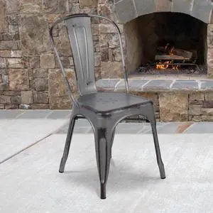 Commercial Grade Distressed Silver Gray Metal Indoor-Outdoor Stackable Chair