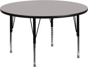 48'' Round Grey HP Laminate Activity Table - Height Adjustable Short Legs