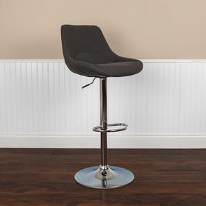 Contemporary Black Fabric Adjustable Height Barstool with Chrome Base