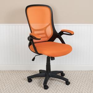 High Back Orange Mesh Ergonomic Swivel Office Chair with Black Frame and Flip-up Arms
