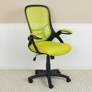 High Back Green Mesh Ergonomic Swivel Office Chair with Black Frame and Flip-up Arms