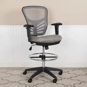 Flash Furniture Mesh Ergonomic Drafting Chair with Adjustable Foot Ring and Lumbar Support Light Gray/Black (HL00011CBKLTGY)
