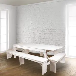 HERCULES Series 8' x 12" Antique Rustic Solid White Pine Folding Farm Bench with 3 Legs
