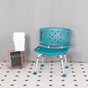 HERCULES Series Tool-Free and Quick Assembly, 300 Lb. Capacity, Adjustable Teal Bath & Shower Chair with Extra Large Back