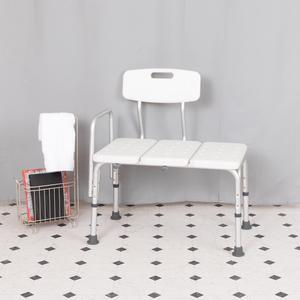 HERCULES Series 300 Lb. Capacity Adjustable White Bath & Shower Transfer Bench with Back and Side Arm