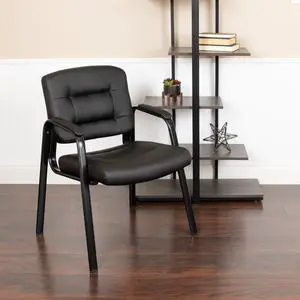 Flash Fundamentals Black LeatherSoft Executive Reception Chair with Black Metal Frame