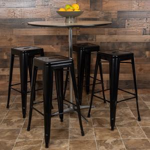 30" High Metal Indoor Bar Stool in Black - Stackable Set of 4