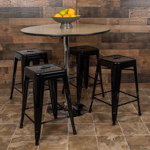 24" High Metal Counter-Height, Indoor Bar Stool in Black - Stackable Set of 4
