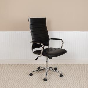 High Back Black LeatherSoft Contemporary Ribbed Executive Swivel Office Chair