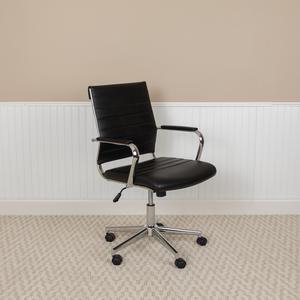 Mid-Back Black LeatherSoft Contemporary Ribbed Executive Swivel Office Chair