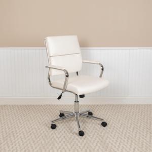 Mid-Back White LeatherSoft Contemporary Panel Executive Swivel Office Chair