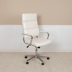 High Back White LeatherSoft Contemporary Panel Executive Swivel Office Chair